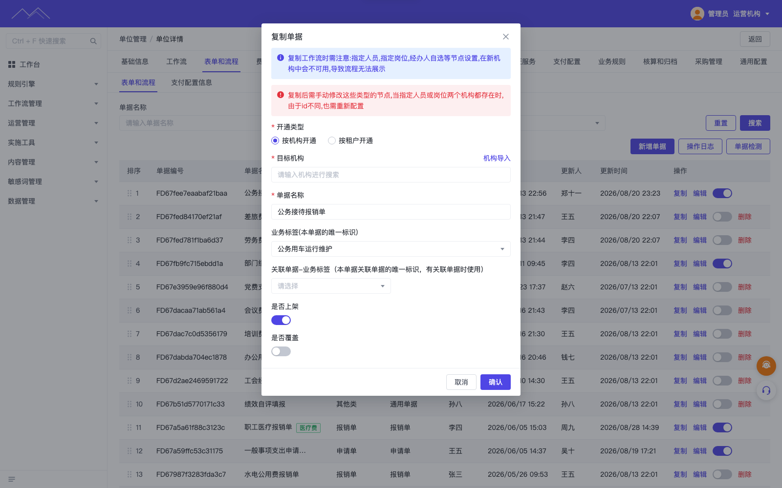 表单配置与机构管理